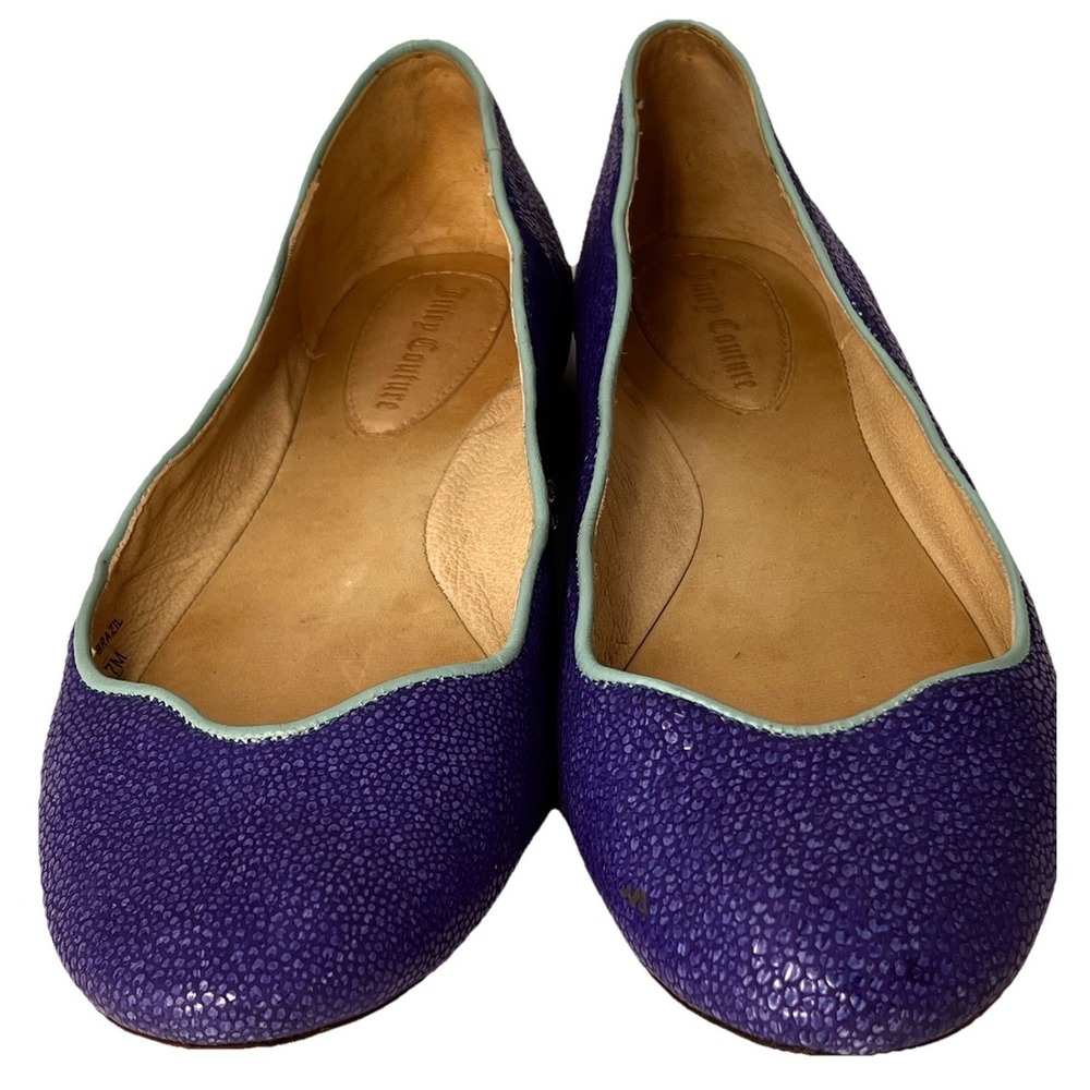 Juicy Couture Blue Purple Leather Ballet Flats Women 7 Scalloped Brazil